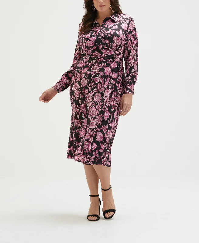 midi fit-and-flare dressesPlus Size Floral Print Gathered Popover Midi Dress