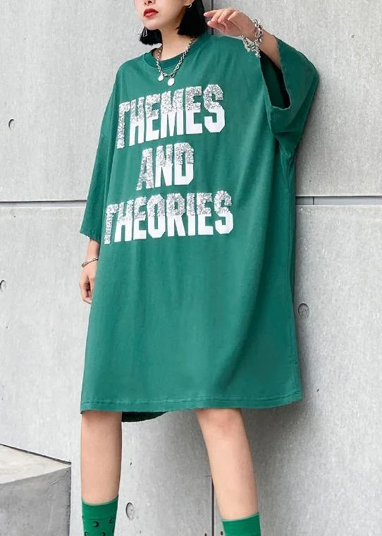 spaghetti strap midi dressesClassy green Cotton tunic dresso neck Letter Midi summer Dress