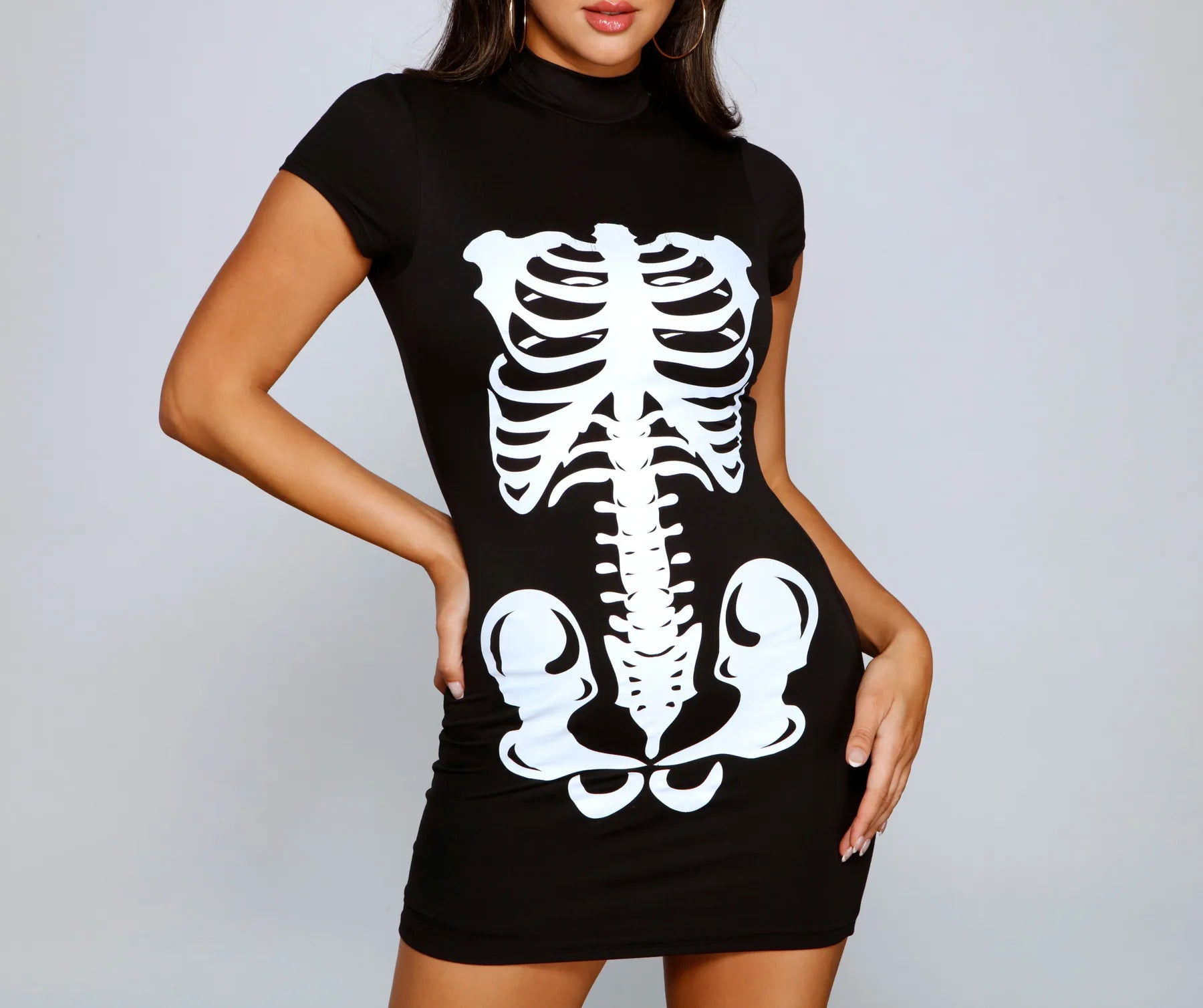 designer black Mimi dresses for special occasionsBad To The Bone Halloween Mini Dress