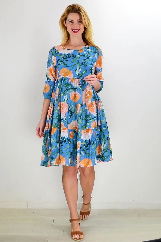 wrap-around midi dressesBlue Orange Floral Midi Dress