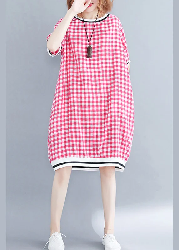 stretch midi dressesBeautiful red Plaid cotton clothes 18th Century Tutorials o neck Midi Summer Dress