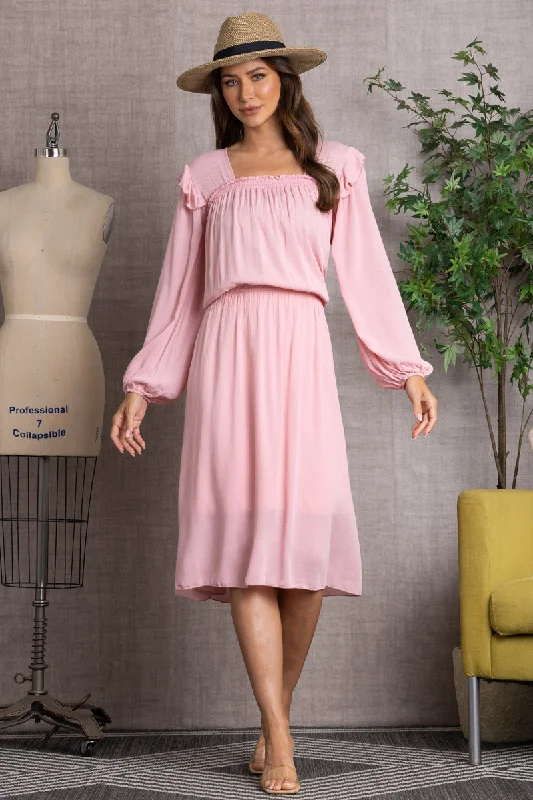 midi dresses with spaghetti strapsMAUVE SQUARE NECKLINE BISHOP SLEEVES MIDI DRESS-LD3824