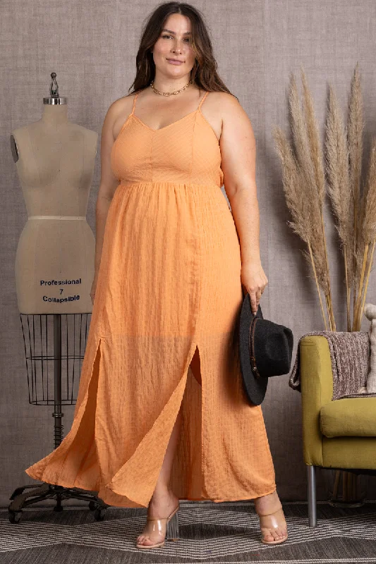 mid-length midi dressesCORAL SPAGHETTI STRAP TIE BACK PLUS SIZE MIDI DRESS-M51696WX