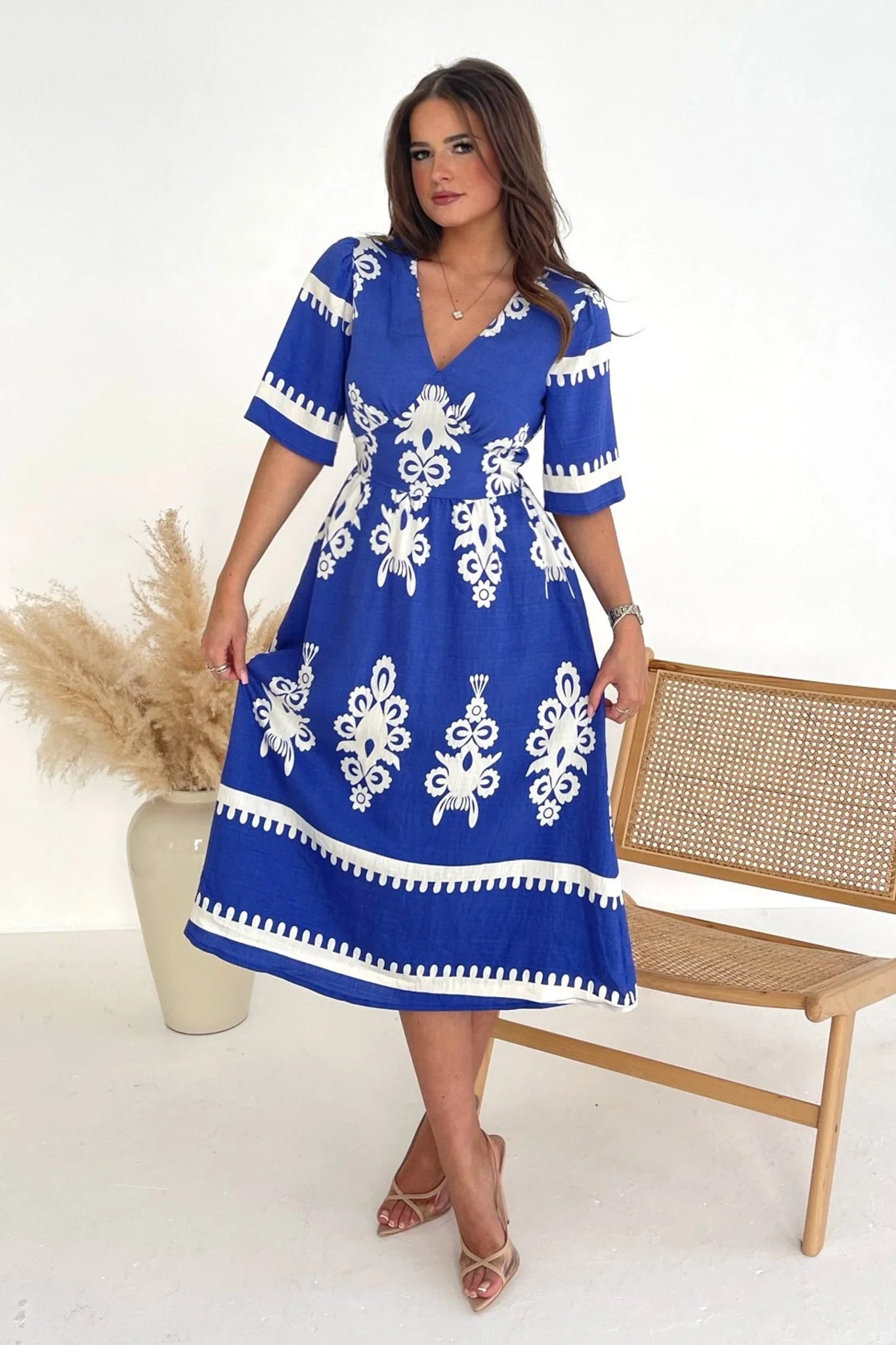 midi dresses for partiesLacey Cobalt Blue Border Midi Dress