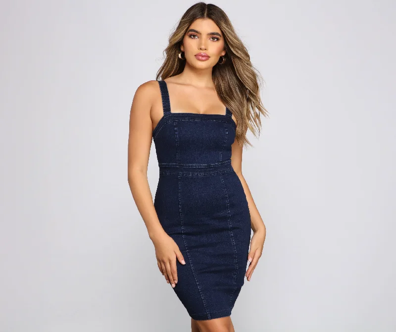 lace appliqué Mimi dresses for eleganceGirl Next Door Denim Mini Dress