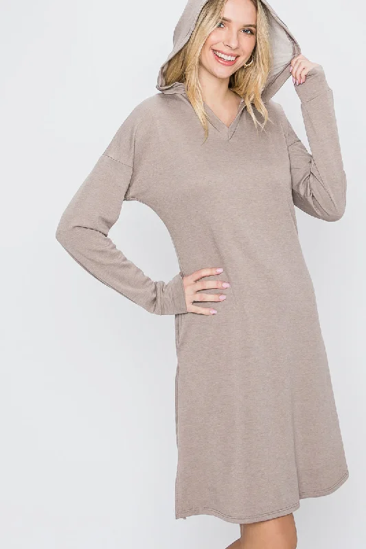 waist-cinching midi dressesMOCHA HOODED WINTER SWEATER MIDI DRESS SO33418D