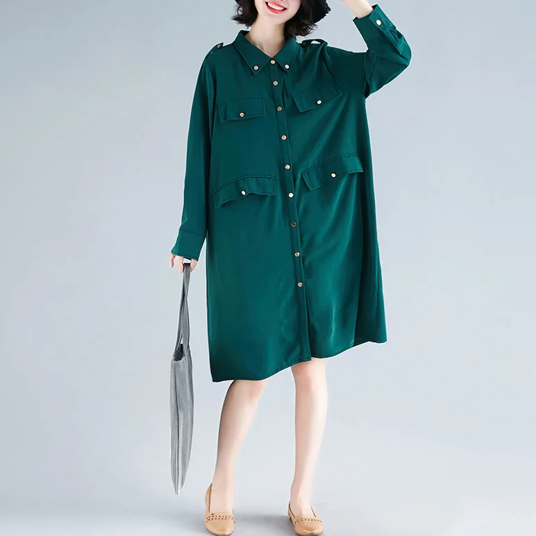 boho midi dressesModern lapel collar Cotton Tunics Fun Photography green Midi Dress spring