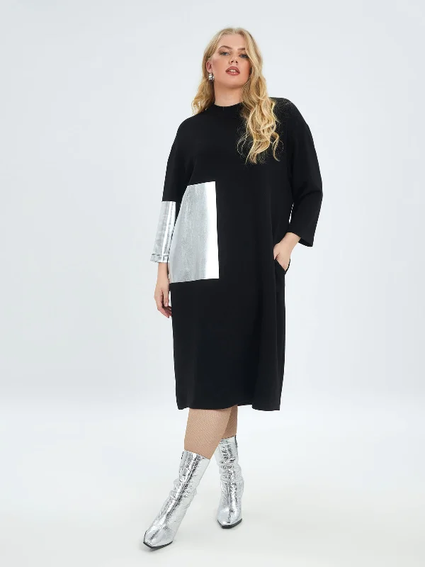 everyday midi dressesMat Black and Silver Midi Dress