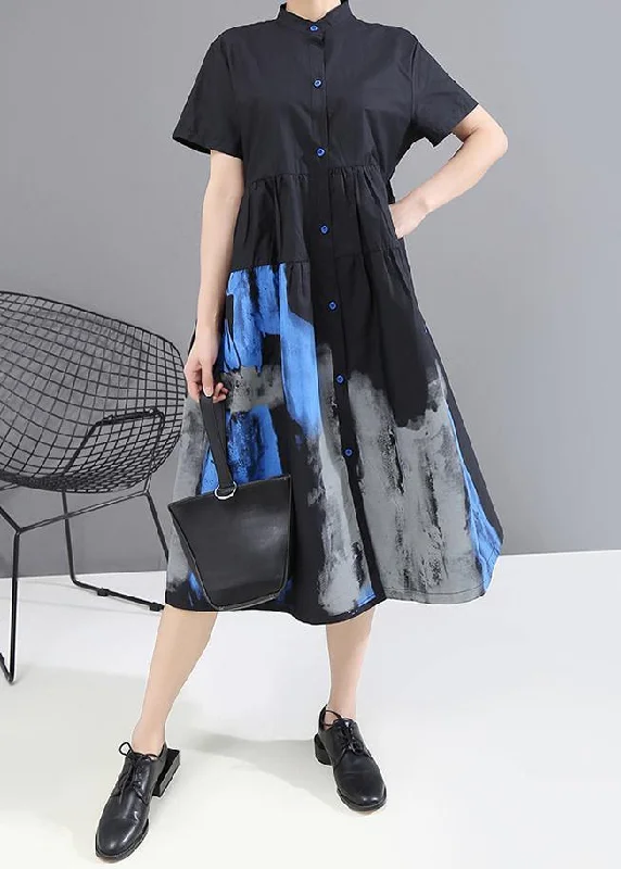 women's midi dressesWoman Summer Black Vintage Shirt Lady Casual Midi Dress