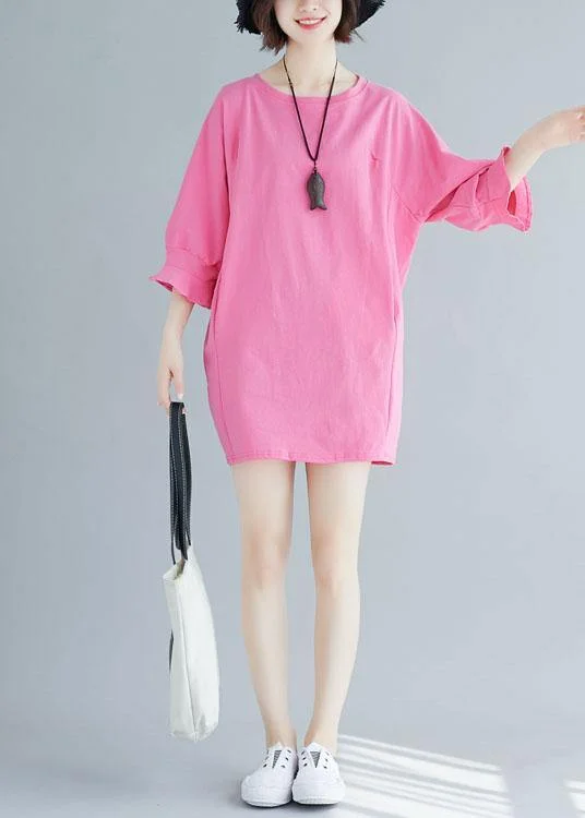 maxi-length midi dressesLoose rose Cotton Long Shirts flare sleeve Midi summer Dresses