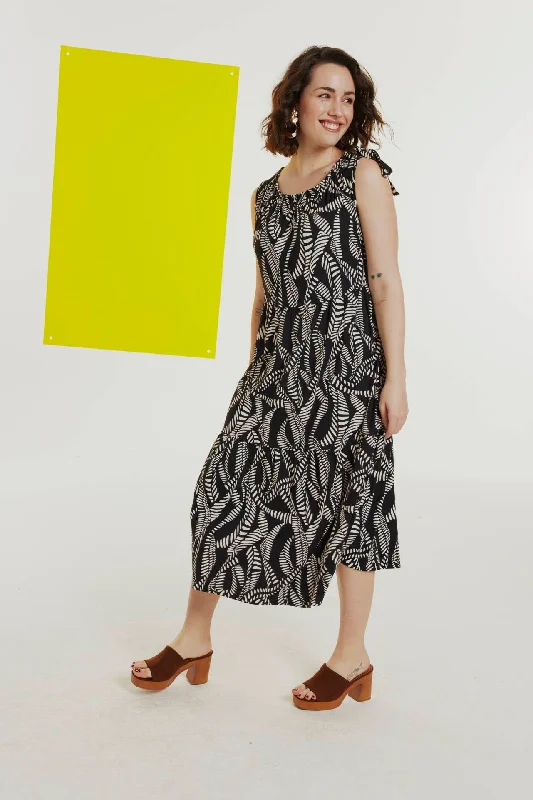 midi dresses with sleevesUlla Popken Midi Dress in Leaf Print