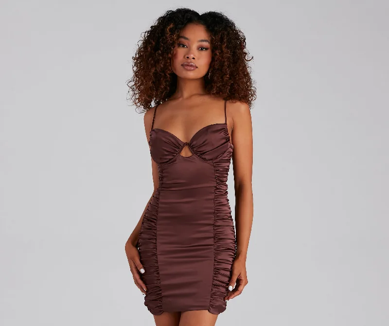 wide-leg Mimi dresses for a flattering fitSparks Fly Ruched Satin Mini Dress