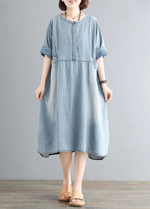 midi ball gown dressesWomen Cotton Wardrobes 18th Century Vintage Pure Color Loose Denim Midi Dress