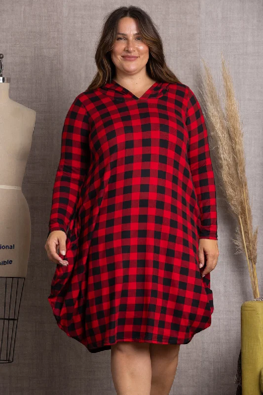 midi dresses in floral printsRED PLAID HOODIE LONG SLEEVES PLUS SIZE MIDI DRESS-4D2354-2