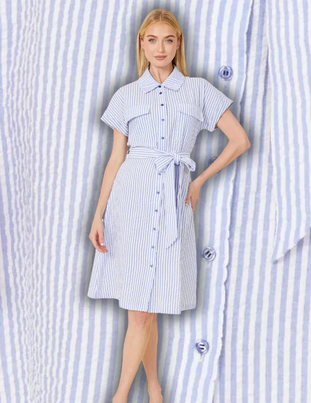 lace-trimmed midi dressesSeersucker Stripe Midi Dress