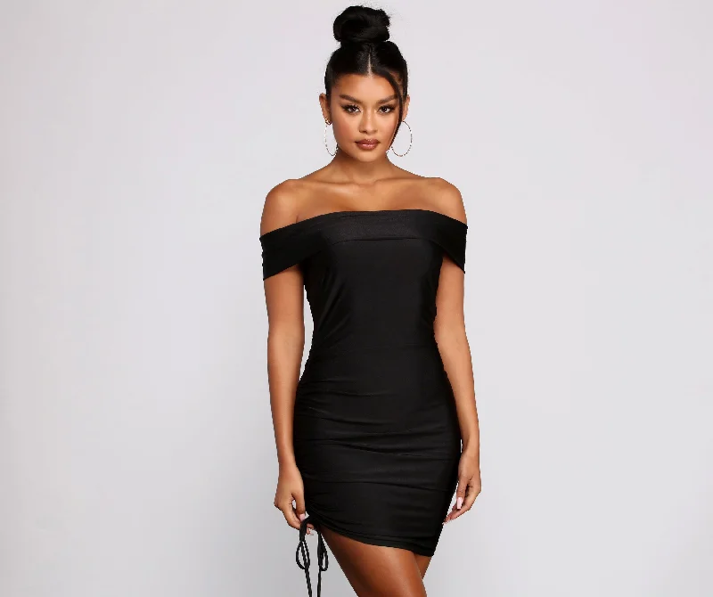 black and white Mimi dresses for timeless chicLookin' Luxe Off The Shoulder Mini Dress