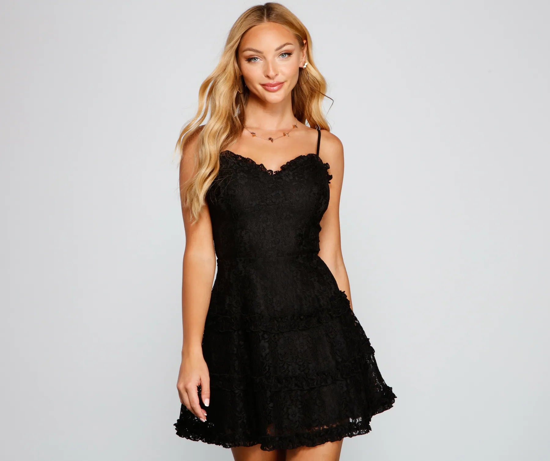 chic maxi Mimi dresses with slitsAll About That Lace Ruffled Mini Dress