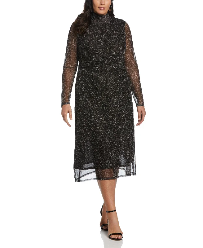 midi wrap dressesPlus Size Mock Neck Mesh Midi Dress