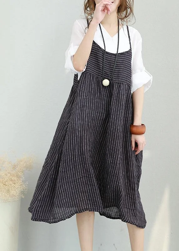 midi fit-and-flare dressesCasual Chiffon suspender dress women summer striped midi skirt