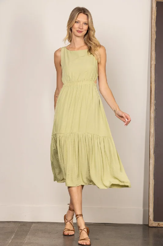 elegant evening midi dressesSAGE CUT-OUT WAIST OPEN BACK RUFFLED HEM MIDI DRESS HYD0009A