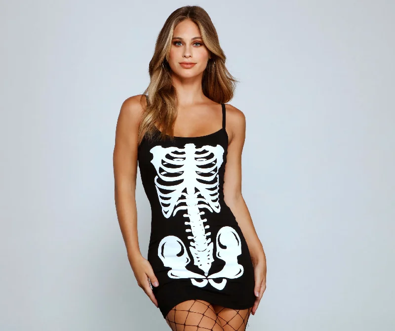 chic and comfortable Mimi dresses for all-day wearGlam Ghoul Skeleton Print Mini Dress