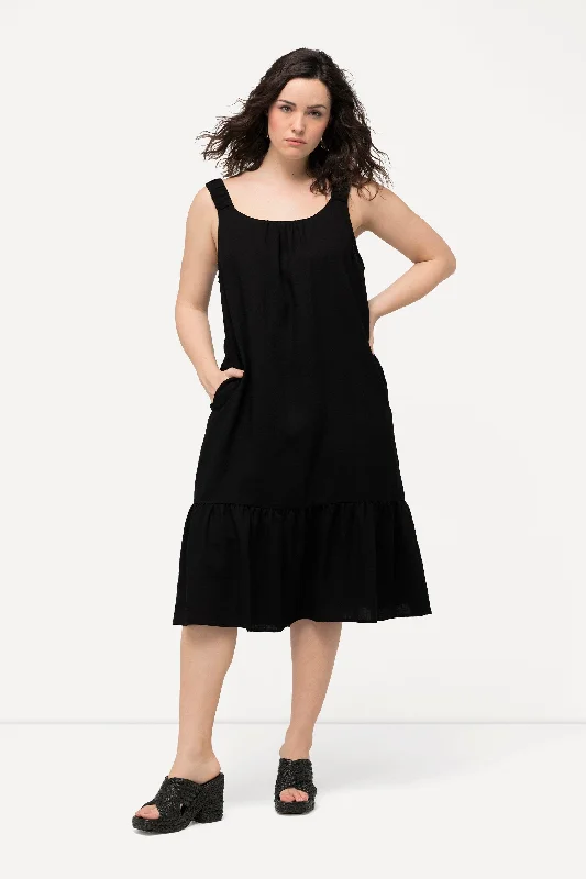 polyester midi dressesUlla Popken Flounce Midi Dress in Black