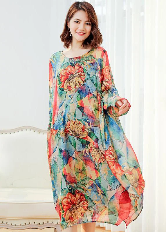 midi ball gown dressesWomen Floral Loose Polyester Split Vintage Midi Dress