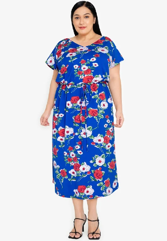 affordable midi dressesRaglan Midi Dress with Side Slits- Blue Princess