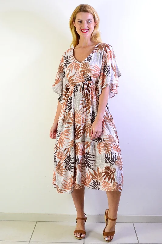 lightweight chiffon midi dressesWhite Summer Ferns Midi Tunic Dress