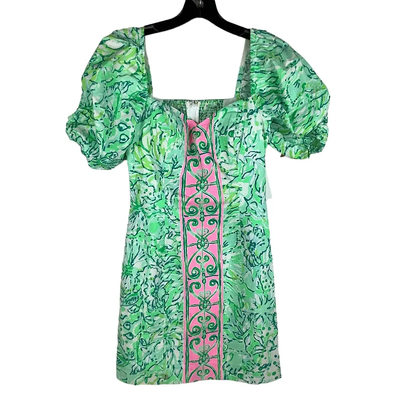 women's long-sleeved dressesDress Designer By Lilly Pulitzer In Green & Pink, Size: 0