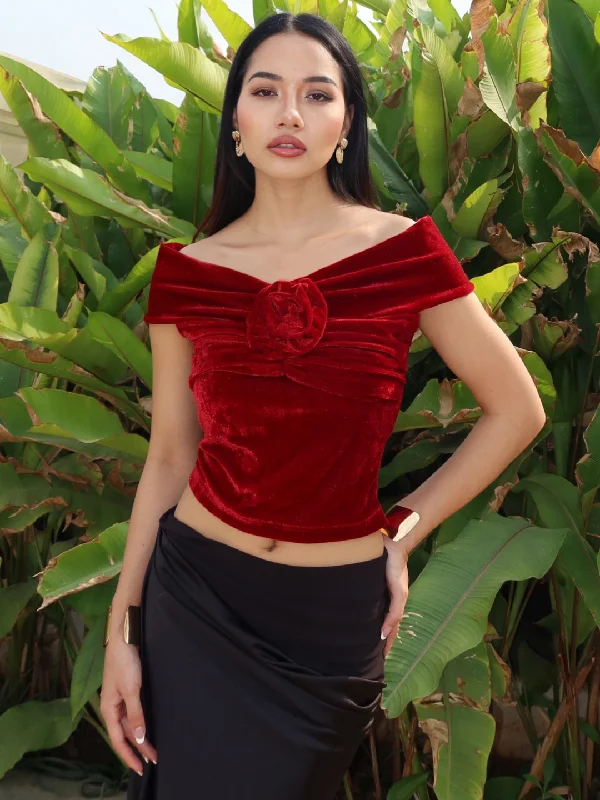 women's tops made from cottonVelvet Off-Shoulder Rose Top