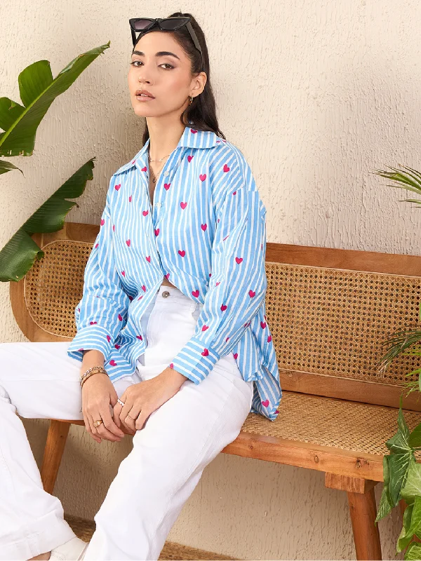 women's tops for picnics in the parkPrinted Asymmetrical Cotton Shirt