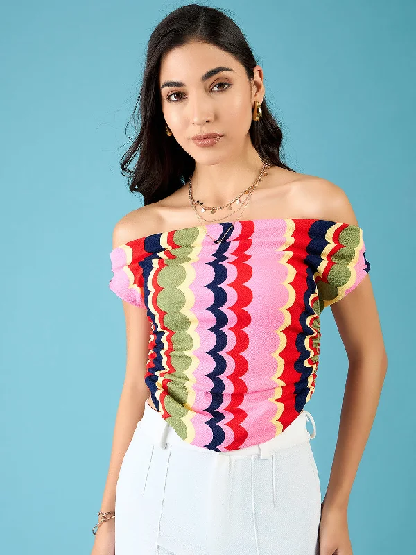 off-the-shoulder women's topsPrinted Cotton Stretchable Draped Crop Top