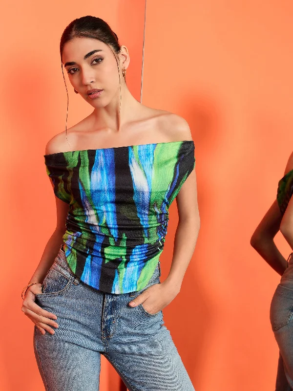 women's tops for picnics in the parkPrinted Cotton Stretchable Draped Crop Top