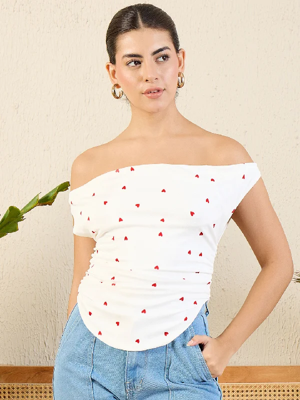 women's tops for those who love to shop for unique findsPrinted Cotton Stretchable Draped Crop Top