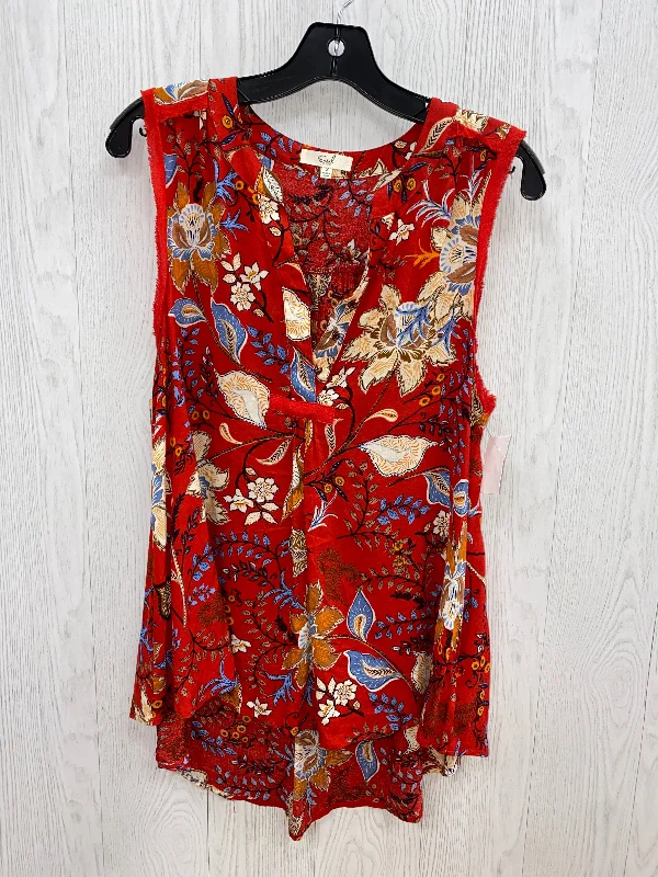 women's tops for glamorous eveningsRed Top Sleeveless Easel, Size S