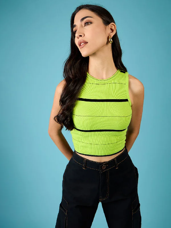 women's tops with lace-up frontsStretchable Ribbed Sleeveless Crop Top