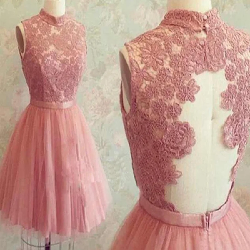 prom dresses with sequin detailingpopular dark pink lace high neck unique charming freshman homecoming prom dress,BD0089