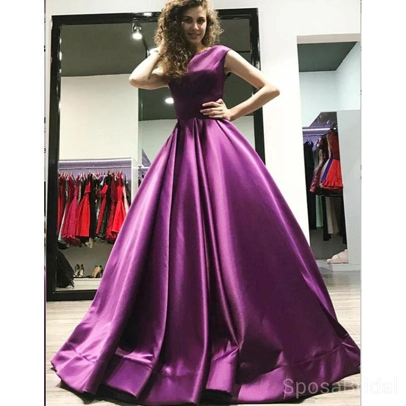 prom dress inspiration galleriesA-Line Bateau Floor-Length Pleated Purple Satin Modest Long Simple  Prom Dresses, PD1246