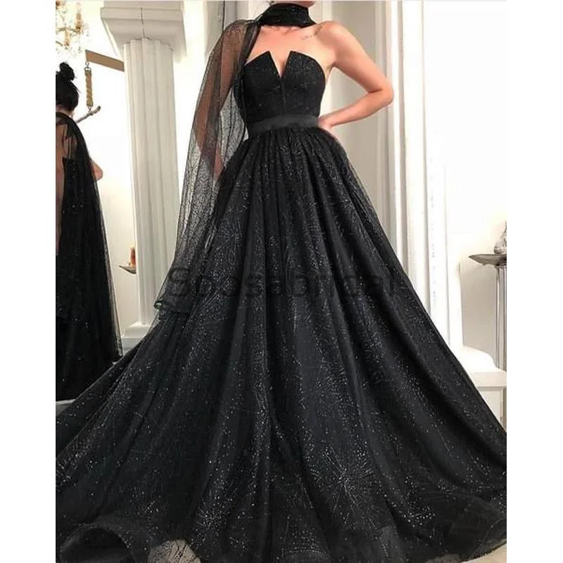 metallic prom dressesA-line Black Unique Design Moedst Long Best Sale Fashion Prom Dresses PD1803