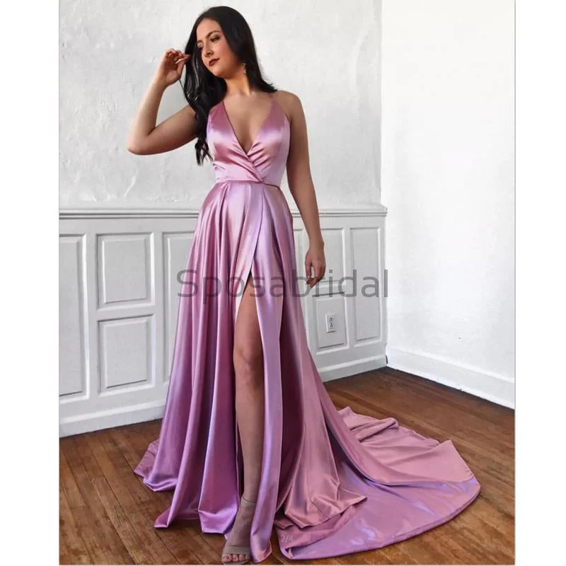 classic prom dressesA-Line Cheap V-Neck Side Slit Spaghetti Straps Simple Long Prom Dresses PD1513