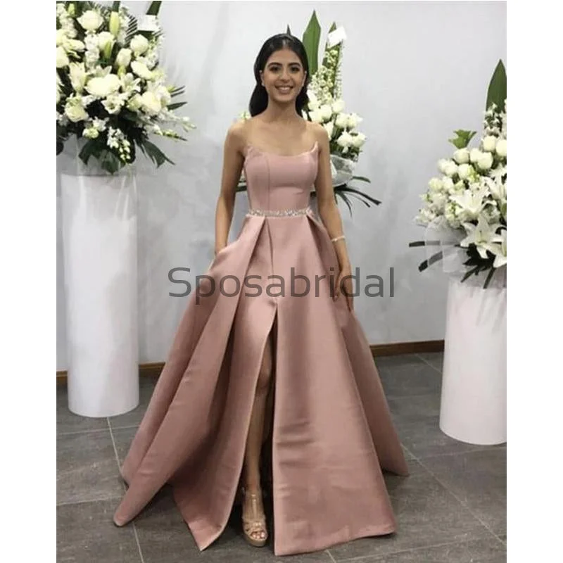 thigh-high slit prom dressesA-line Long Satin Simple Elegant High Quality Fashion Prom Dresses PD1804