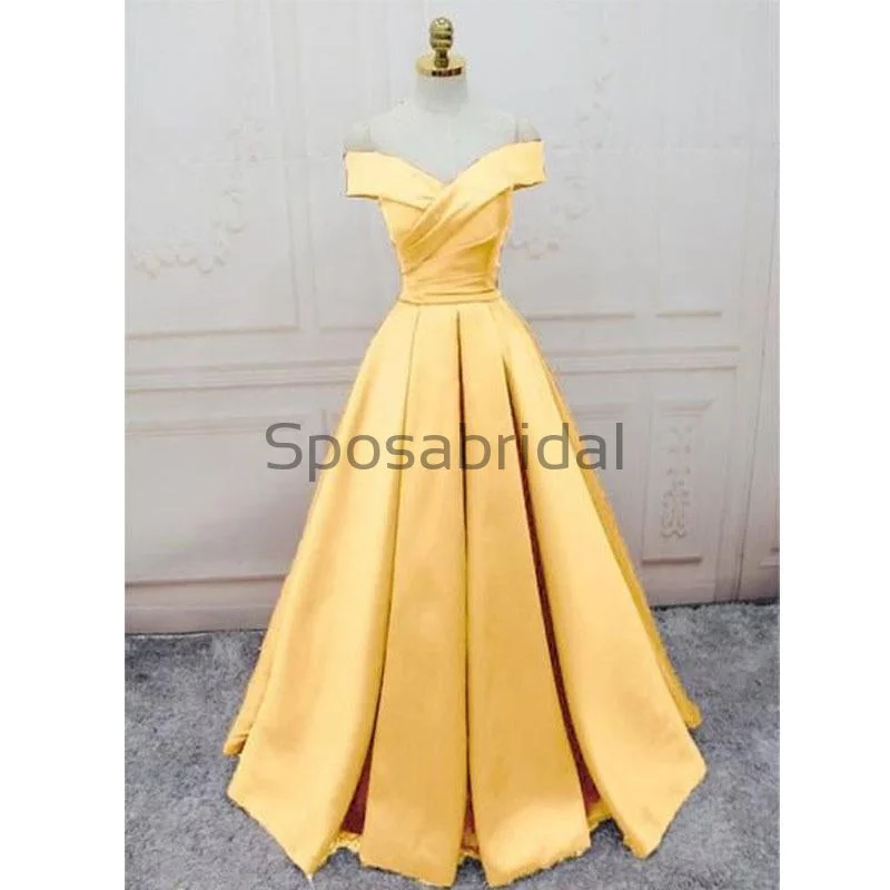 luxury prom dressesA-line Off the Shoulder Colorful Satin Modest Simple Prom Dresses PD1996