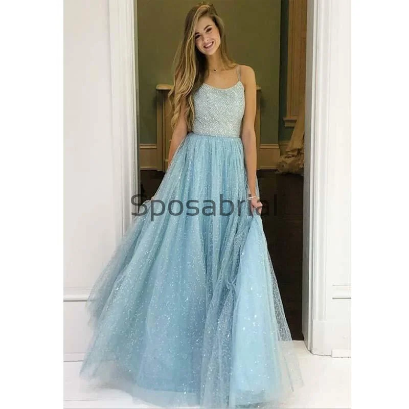 affordable prom dressesA-line Spaghetti Straps Vintage Tulle Modest Prom Dresses PD2023