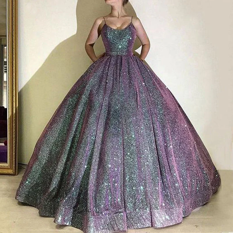 affordable prom dressesA-line Sparkly Sequin Simple Vintag Long Prom Dresses, Ball Gown PD1744