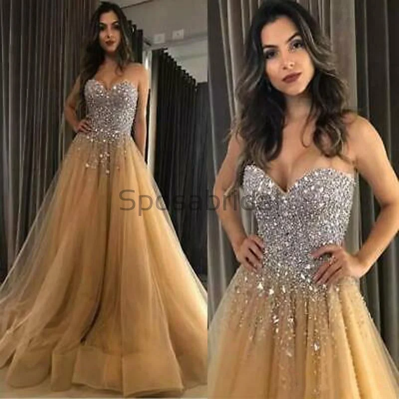 petite prom dressesA-line Sweetheart Elegant Sparkly Crystal Long Modest New Prom Dresses PD1747