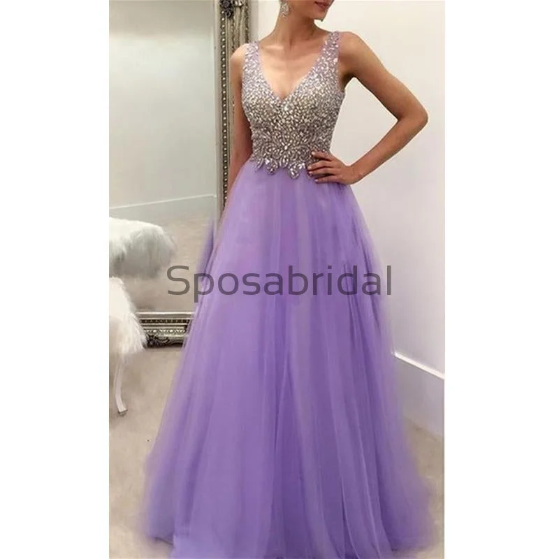 high-low prom dressesA-line Tulle V-Neck Strapless Fashion Sparkly Modest Prom Dresses, Long Prom Dresses PD1812