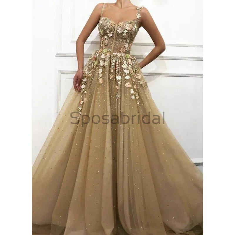 prom dresses for springA-line Unique Deiagn Tulle Formal Modest Long Prom Dresses with appliques PD1614