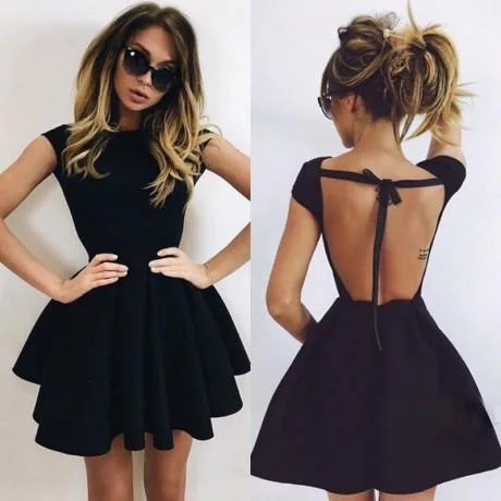 prom dress color trendsBackless A-Line Scoop Short Black Simple Cheap Homecoming Dresses, Sexy Short Prom dress, BD0256