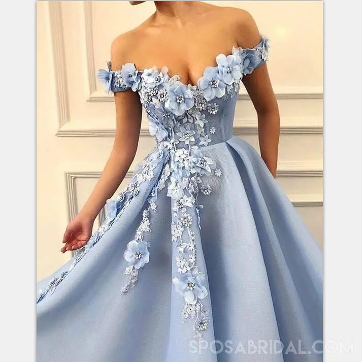 off-the-shoulder prom dressesBlue Off Shoulder Appliques A-line Elagant Fairy Long Modest Beautiful Prom Dresses,PD1098